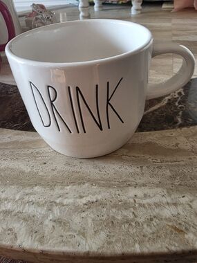 Rae Dunn White Ceramic Mug with Black 'DRINK' Lettering